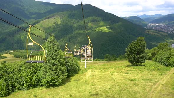 Ski Elevator Cable Way with Beauty View on Mountain