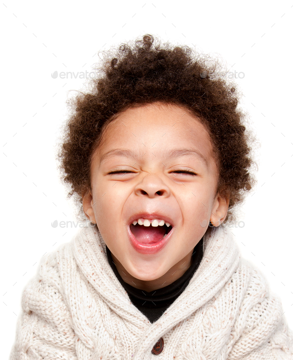 Laughing afro hairstyle child - Stock Photo - Images