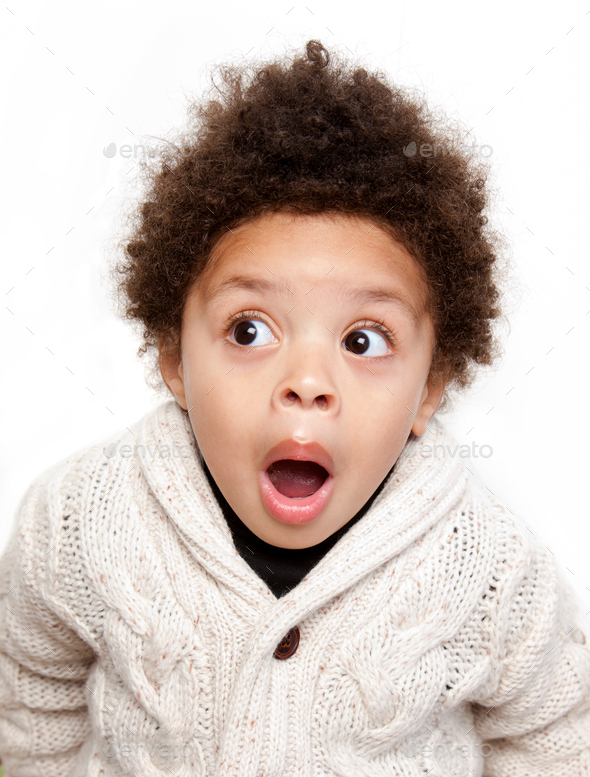 Dropped jaw open eyes shocked child - Stock Photo - Images