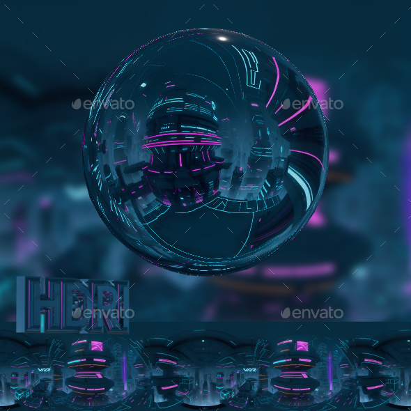 Full 360 degrees seamless spherical panorama equirectangular projection of Cyberpunk Night City