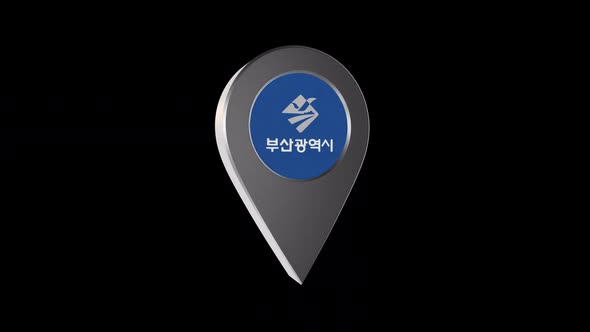 3d Animation Map Navigation Pointer With Flag Of Busan (South Korea) With Alpha Channel - 2K alt