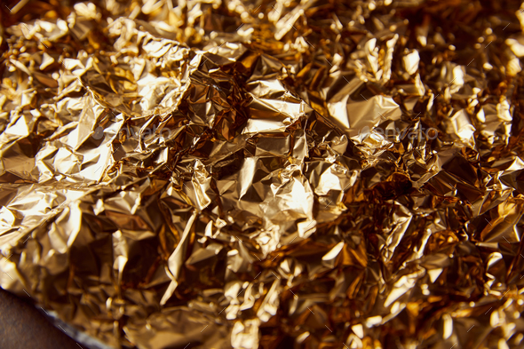 Aluminium Foil Background Metal Golden Crumpled And Creased