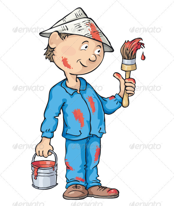 Painter Spattered With Red Paint - People Characters