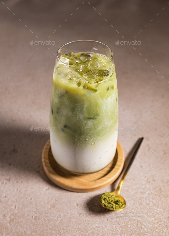Cold milkshake with matcha tea. Summer party or bar menu concept. - Stock Photo - Images