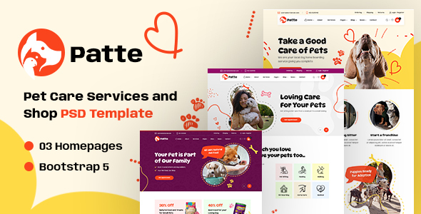 Patte | Pet Care Services PSD Template