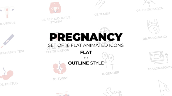 Mother's day - Pregnancy - Set of 16 Animated Icons Flat or Outline style