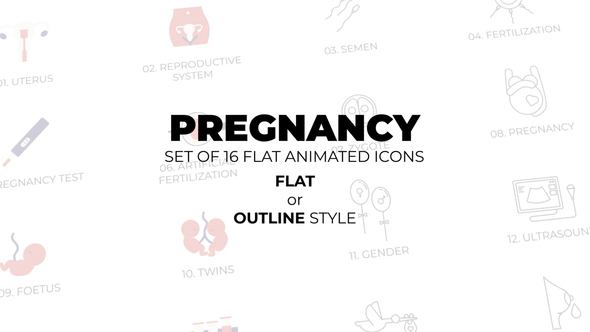 Mother's day - Pregnancy - Set of 16 Animated Icons Flat or Outline style Elements template preview