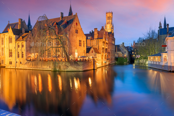 Bruges, Belgium on the Rozenhoedkaai River - Stock Photo - Images