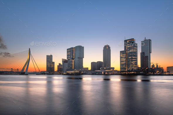 Rotterdam, Netherlands, City Skyline on the River - Stock Photo - Images