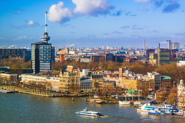 Rotterdam, Netherlands Cityscape on the Nieuwe Maas River - Stock Photo - Images