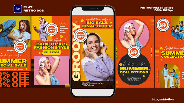 Flat Retro 90s Instagram Stories Product Promo template preview