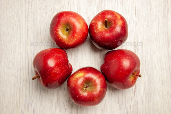 top view fresh red apples mellow and ripe fruits on white desk fruit color fresh plant red tree