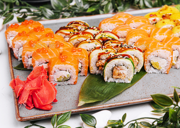 Huge Sushi Roll Set Big Party Stock Photo 1604585764