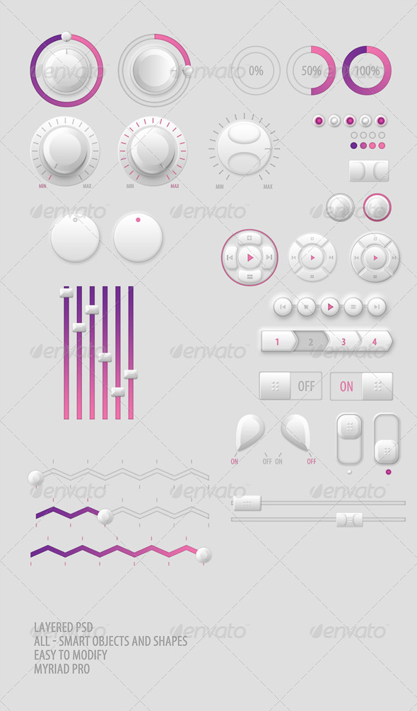 Clear White and Purle UI Buttons - User Interfaces Web Elements