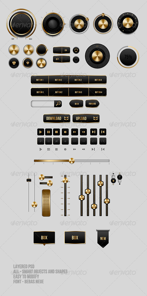 Black and Gold UI Buttons - User Interfaces Web Elements