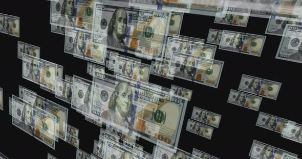 Dollar 100 banknote – flying between transparent money