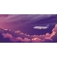 Commercial Airplane Flying in Clouds at Sunset