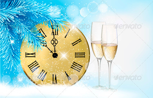 Holiday Blue Background with Champagne Glasses - Backgrounds Decorative