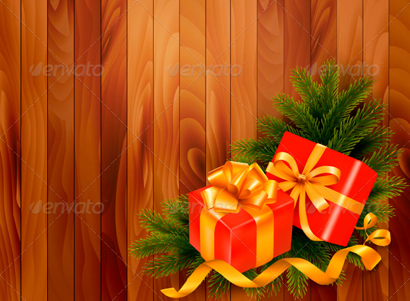Holiday Background with Christmas Tree Branches - Christmas Seasons/Holidays