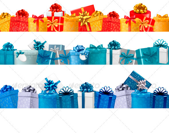 Collection of Holiday Banners with Colorful Gifts - Decorative Symbols Decorative