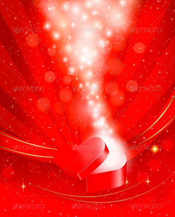 Valentines Day Background with Open Red Gift Box - Valentines Seasons/Holidays