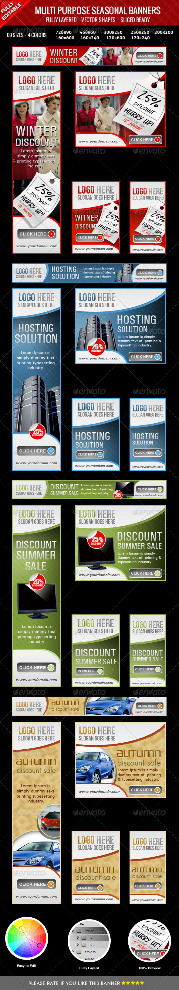 Multipurpose Seasonal Banners - Banners & Ads Web Elements