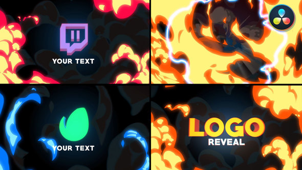 Cartoon 2D FX Fire Logo reveal animations [Davinci Resolve]