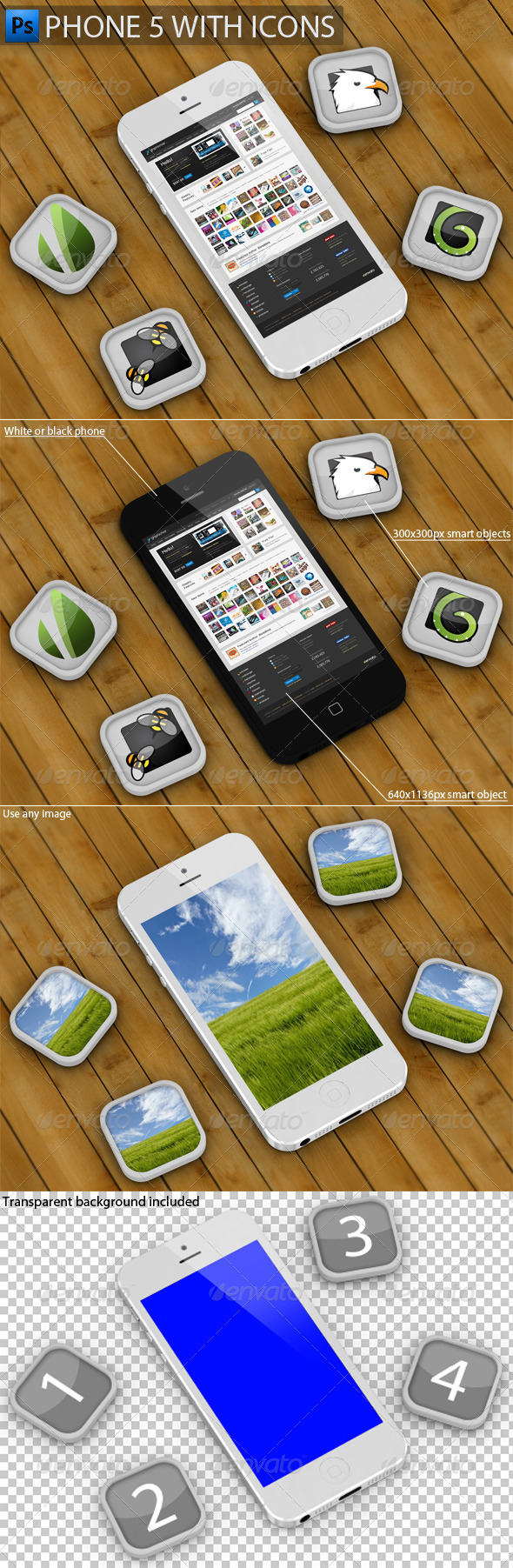 Phone 5 with Icons Mockup - Mobile Displays