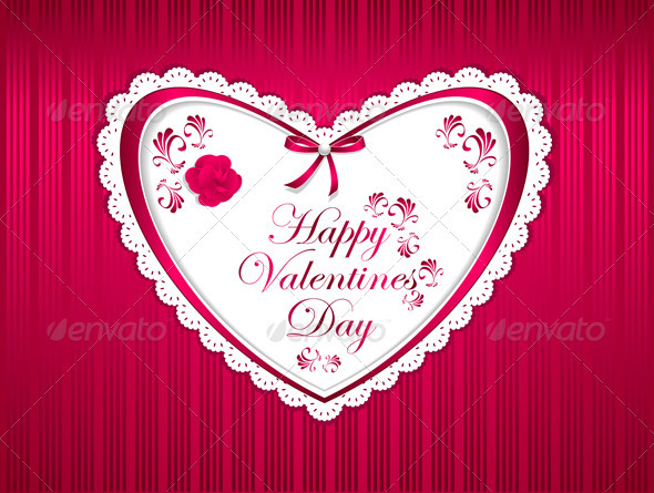 Happy Valentines Day with Flower Ribbon - Valentines Seasons/Holidays