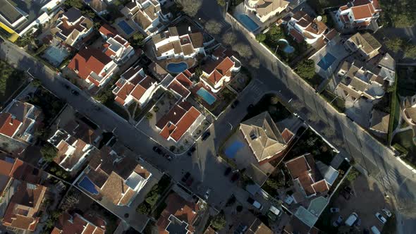 Flying Over Houses In Suburb Area