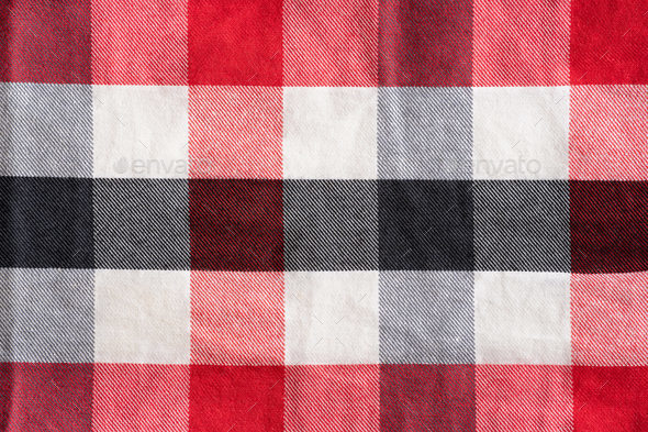 Red black and white checker pattern textile - Stock Photo - Images