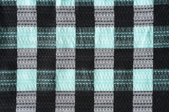 Black grey and mint checker pattern textile - Stock Photo - Images