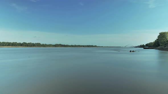 Beautiful Mississippi River landscape in afternoon. Time lapse, static alt