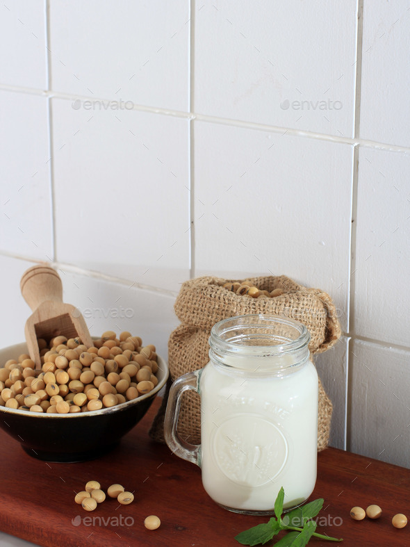 Soy Milk is a Beverage Made From Soy Bean Stock Photo by ikadapurhangus