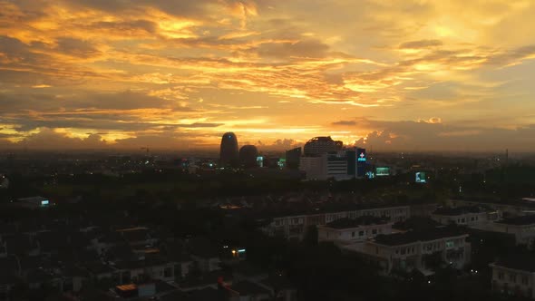 Aerial Golden Hour Sunset in the City