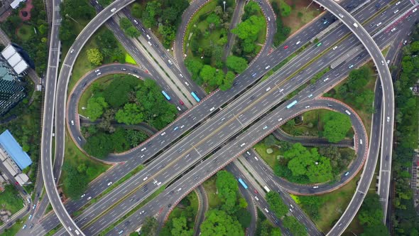 Zoom In Rotating Drone Shot of Simpang Susun Semanggi - Jakarta, Indonesia Highway Intersection