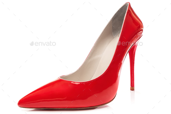 Red stiletto heels shoe on white background