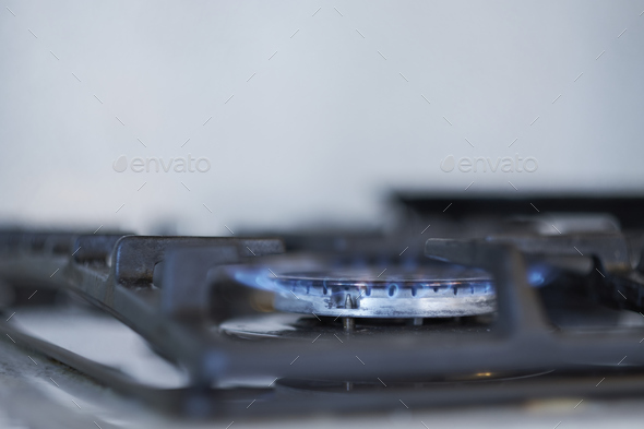 Gas stove with gas included. Close-up.