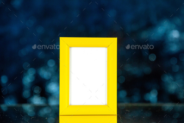 front view yellow picture frame on dark background shoot picture gift photo color portrait family