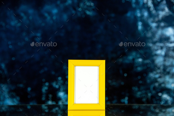 front view yellow picture frame on dark background shoot picture gift photo present color portrait