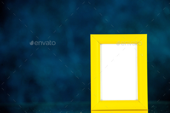 front view yellow picture frame on dark blue background family gift photo present picture shoot