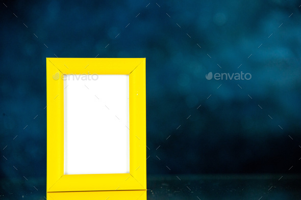 front view yellow picture frame on dark blue background family gift photo present picture shoot