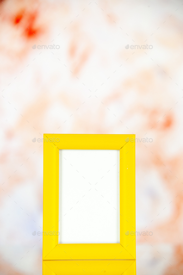 front view yellow picture frame on light background family gift photo present picture color portrait