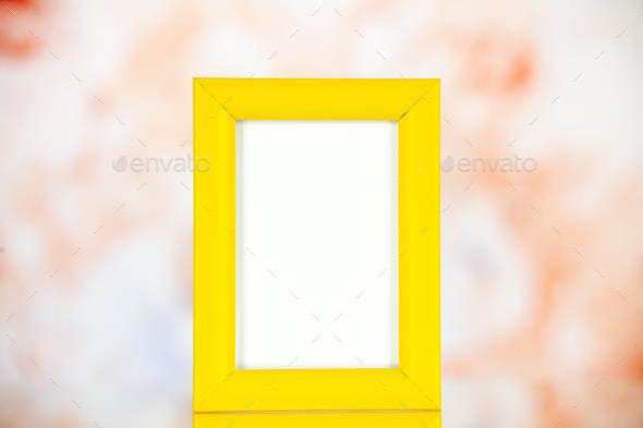 front view yellow picture frame on light background family gift photo present picture shoot color
