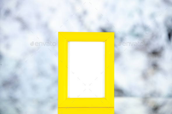 front view yellow picture frame on light background picture family photo present shoot color