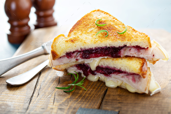 Grilled cheese with turkey and cranberry sauce