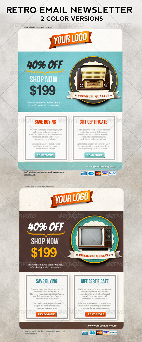 Retro Newsletters for E-commerce Businesses - E-newsletters Web Elements