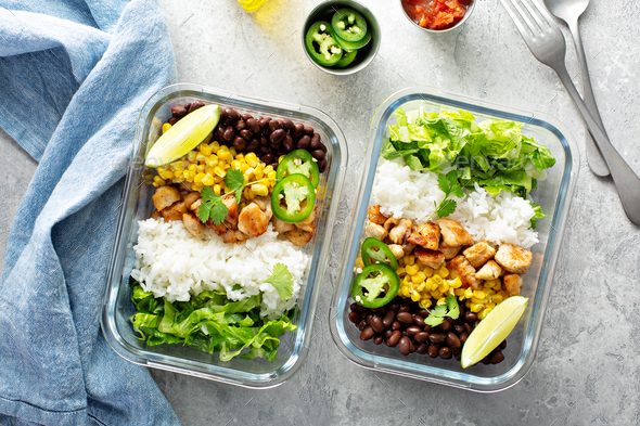 Meal prep containers with healthy lunch to go Stock Photo by fahrwasser