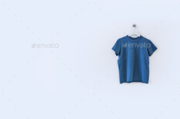 blue t-shirts mockup front used as design template isolated on