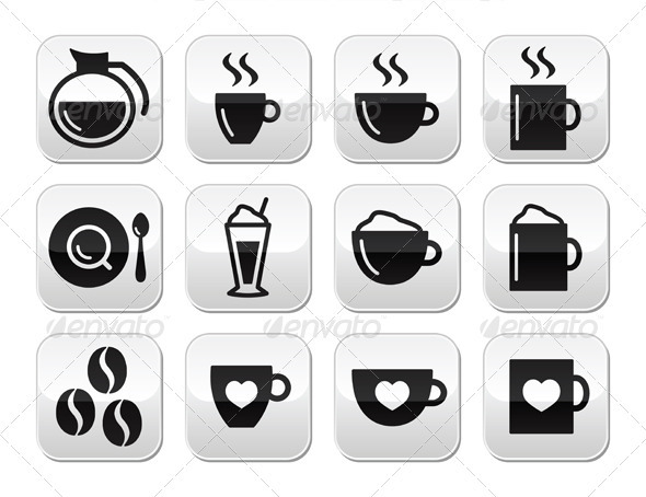 Coffee Buttons Set - Vector - Food Objects